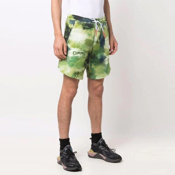 Off-White Herre-sportsshorts i strikk med logo, løs passform, grønn