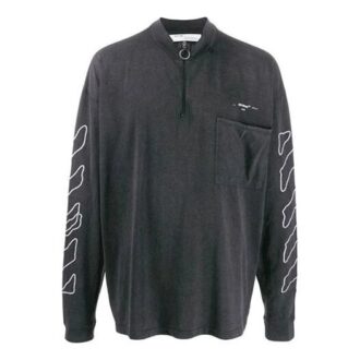 Off-White Herre SS21 Arrow Logo-mønster Halv glidelås Langermet Løs passform Mørkegrå T-skjorte