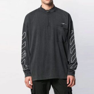Off-White Herre SS21 Arrow Logo-mønster Halv glidelås Langermet Løs passform Mørkegrå T-skjorte
