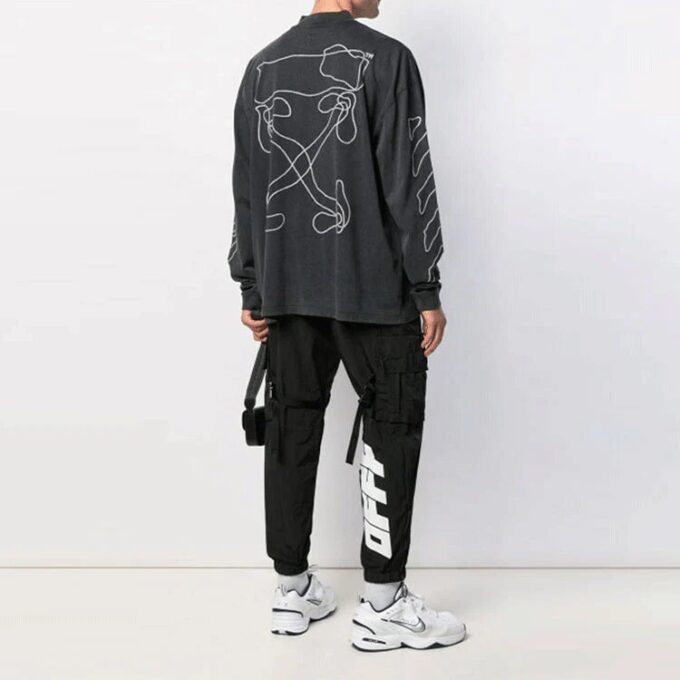 Off-White Herre SS21 Arrow Logo-mønster Halv glidelås Langermet Løs passform Mørkegrå T-skjorte
