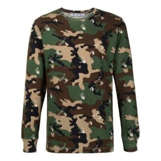 Off-White Herre SS21 Camouflage-trykk Løs Langermet Grønn T-skjorte
