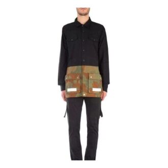 Off-White Herre SS21 Kamuflasje Colorblock Spenne Langermet Jakke Løs Passform Svart