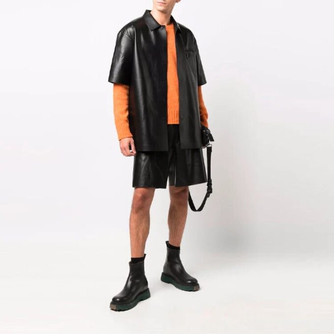 Off-White Herre SS21 Lær-cargoshorts Løs passform Svart