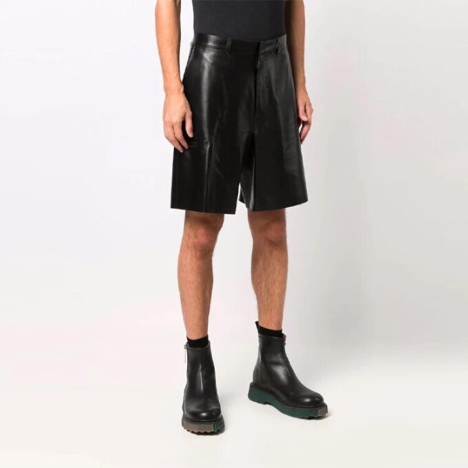 Off-White Herre SS21 Lær-cargoshorts Løs passform Svart