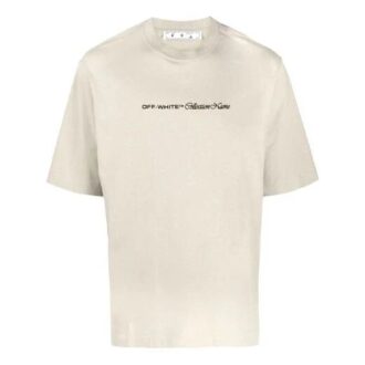 Off-White Herre SS21 Logo-mønster Kortærmet Løs passform Lys khaki T-skjorte