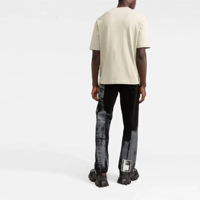 Off-White Herre SS21 Logo-mønster Kortærmet Løs passform Lys khaki T-skjorte