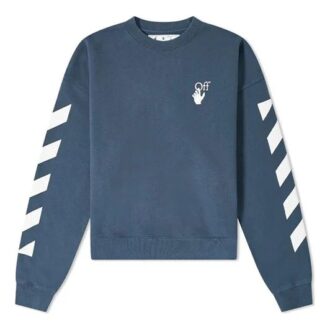 Off-White Herre SS21 Logo-trykk Stripe Rundhalset Løs Passform Blå