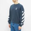 Off-White Herre SS21 Logo-trykk Stripe Rundhalset Løs Passform Blå