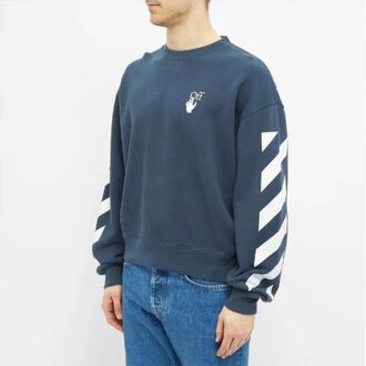 Off-White Herre SS21 Logo-trykk Stripe Rundhalset Løs Passform Blå