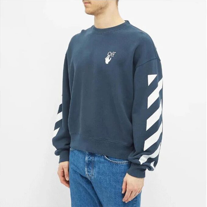 Off-White Herre SS21 Logo-trykk Stripe Rundhalset Løs Passform Blå