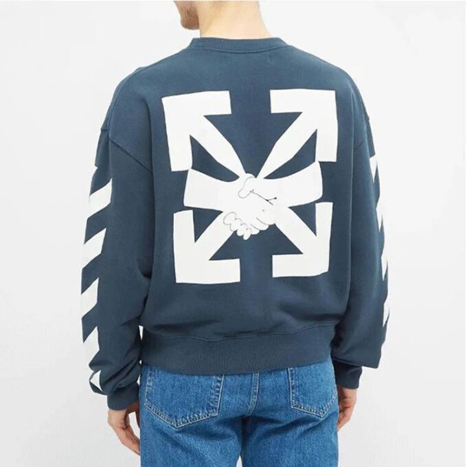 Off-White Herre SS21 Logo-trykk Stripe Rundhalset Løs Passform Blå