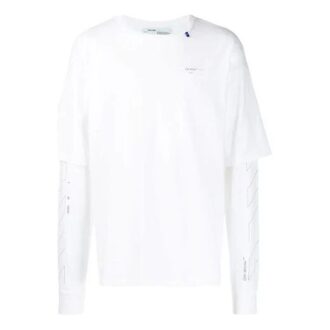 Off-White Herre SS21 Logo Twill-trykk Langermet Kremhvit T-skjorte