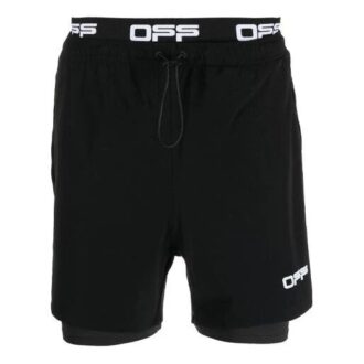 Off-White Herre SS21 Løse sykkelshorts med alfabetmønster i livet, svart