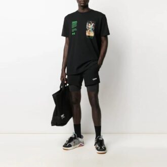 Off-White Herre SS21 Løse sykkelshorts med alfabetmønster i livet, svart