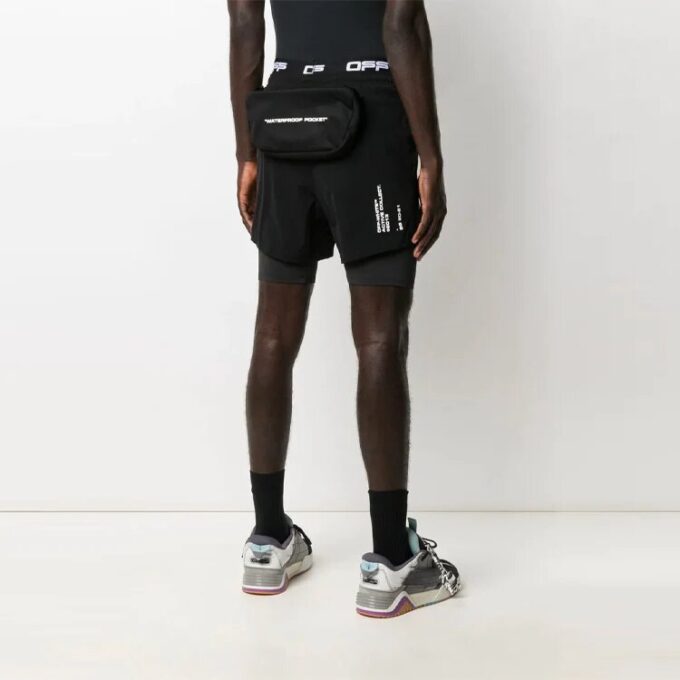 Off-White Herre SS21 Løse sykkelshorts med alfabetmønster i livet, svart