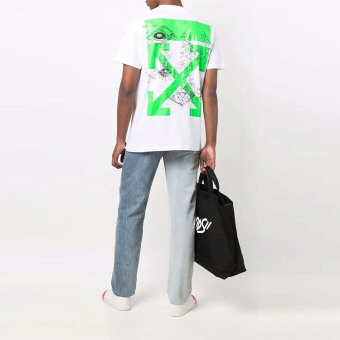 Off-White Herre SS21 Maleri-mønster Rundhalset Kortærmet Hvit T-skjorte i Shorts