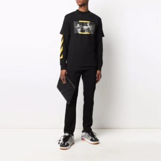 Off-White Herre SS21 Mønstertrykk Kortærmet Svart T-skjorte