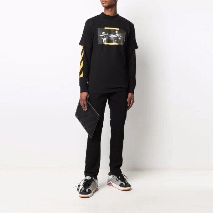 Off-White Herre SS21 Mønstertrykk Kortærmet Svart T-skjorte