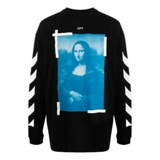 Off-White Herre SS21 Mona Lisa-mønster Pullover Svart
