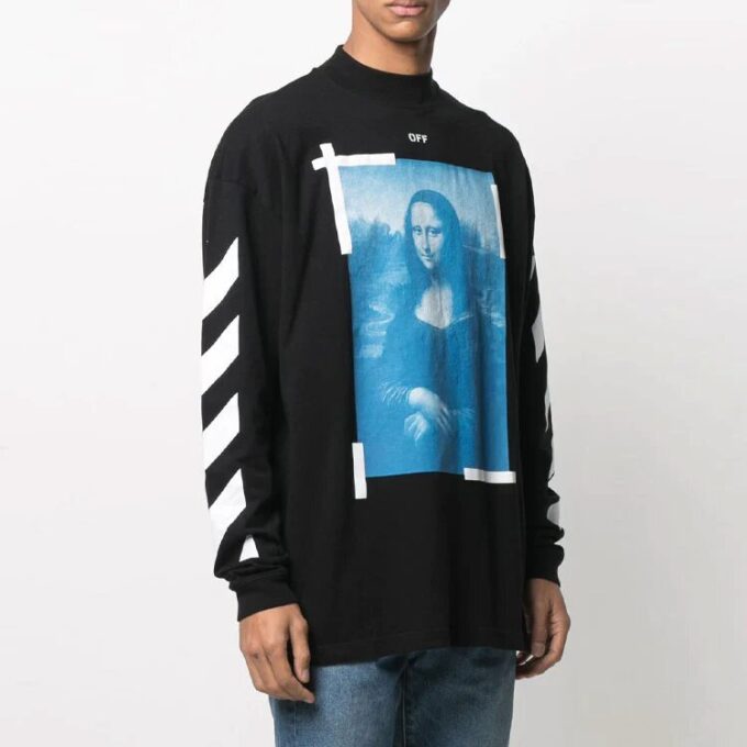 Off-White Herre SS21 Mona Lisa-mønster Pullover Svart