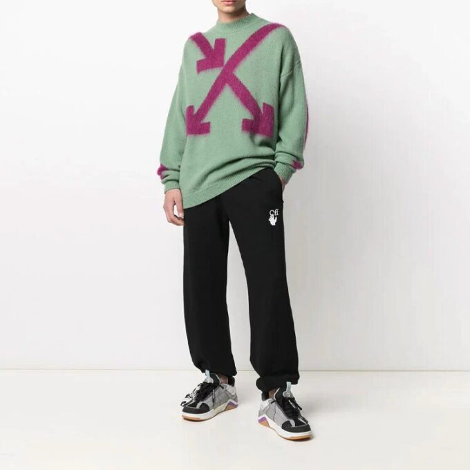 Off-White Herre SS21 Rundhalset genser Intarsia Grønn