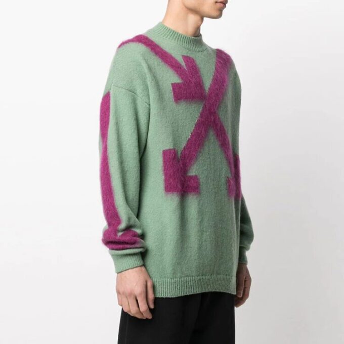Off-White Herre SS21 Rundhalset genser Intarsia Grønn