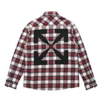 Off-White Herre SS21 Skotskrutet rød skjorte med pil på ryggen