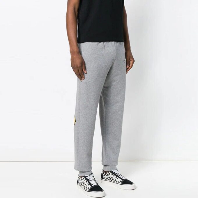 Off-White Herre SS21 Snøring Logo Gul Pil Sportsbukser/Joggebukser Slim Fit Grå