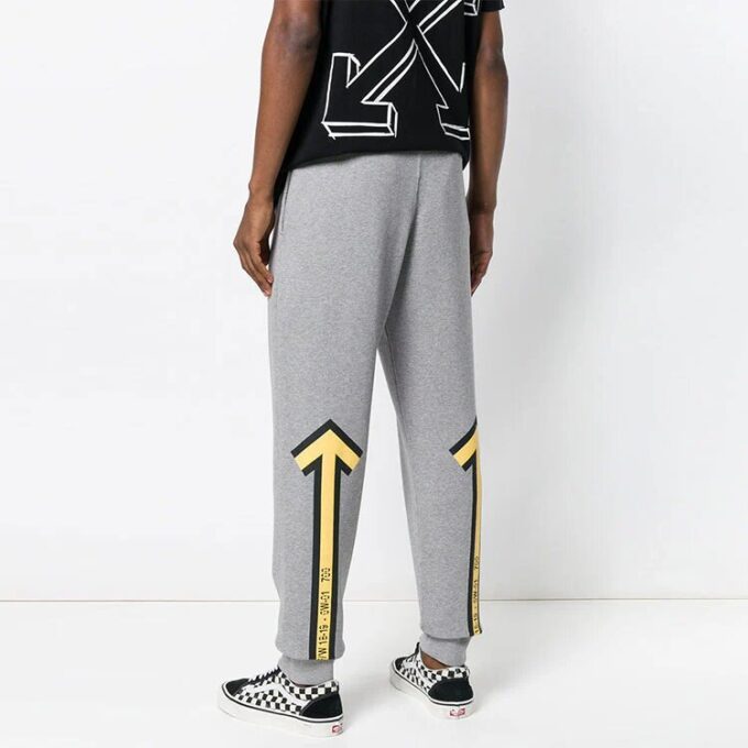 Off-White Herre SS21 Snøring Logo Gul Pil Sportsbukser/Joggebukser Slim Fit Grå