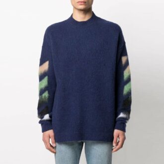 Off-White Herre SS21 Stripe Pattern Intarsia Knit Blue