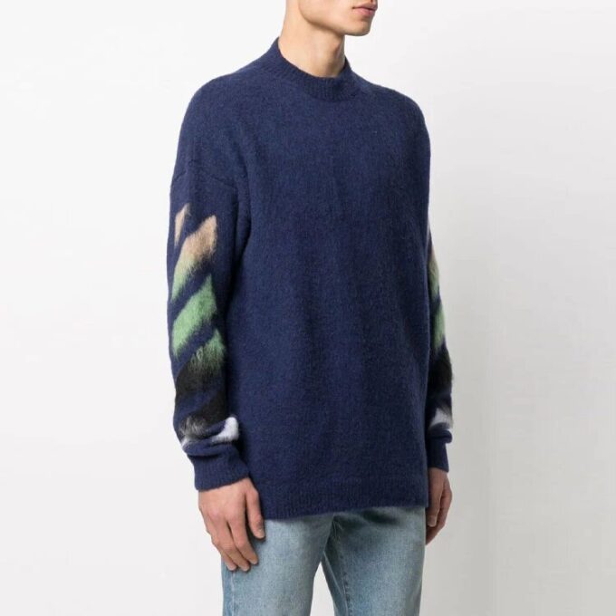 Off-White Herre SS21 Stripe Pattern Intarsia Knit Blue