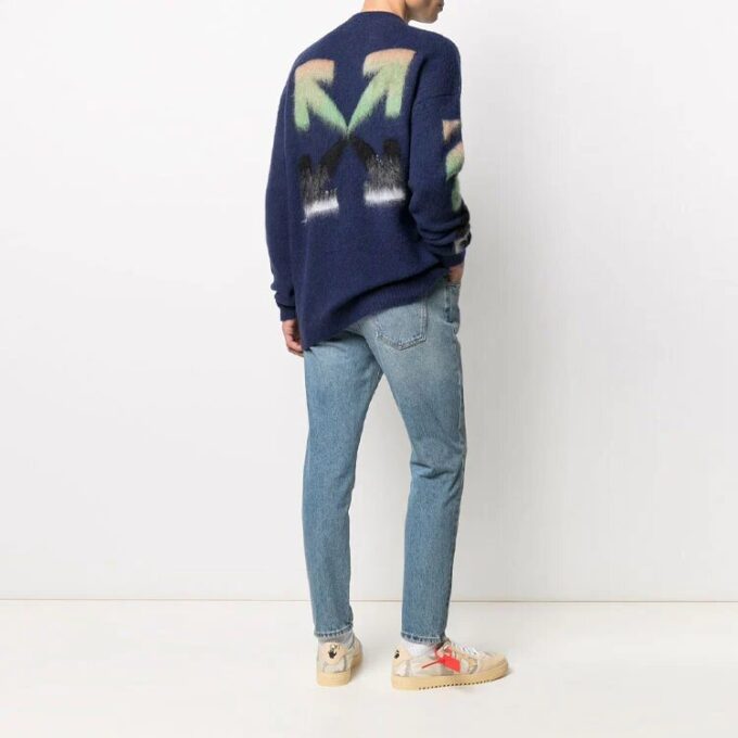 Off-White Herre SS21 Stripe Pattern Intarsia Knit Blue