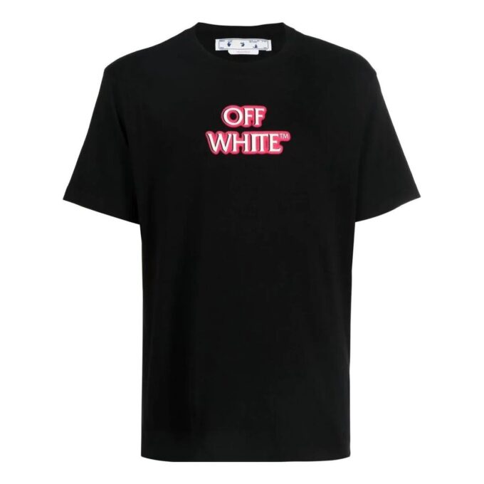 Off-White Herre SS22 Alfabet-logo-trykk Rund hals Kort ermet Løs passform Svart T-skjorte i Short-stil