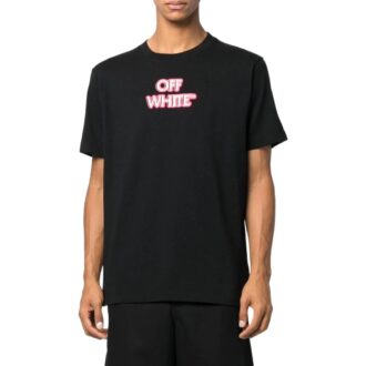 Off-White Herre SS22 Alfabet-logo-trykk Rund hals Kort ermet Løs passform Svart T-skjorte i Short-stil