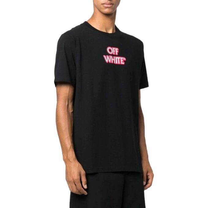 Off-White Herre SS22 Alfabet-logo-trykk Rund hals Kort ermet Løs passform Svart T-skjorte i Short-stil