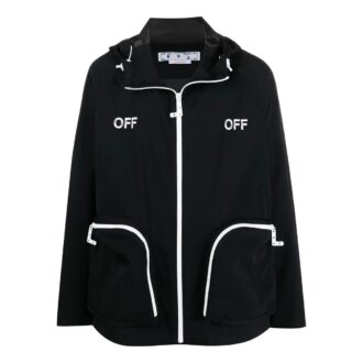Off-White Herre SS22 Alfabet-trykk Jakke med hette og glidelås, svart