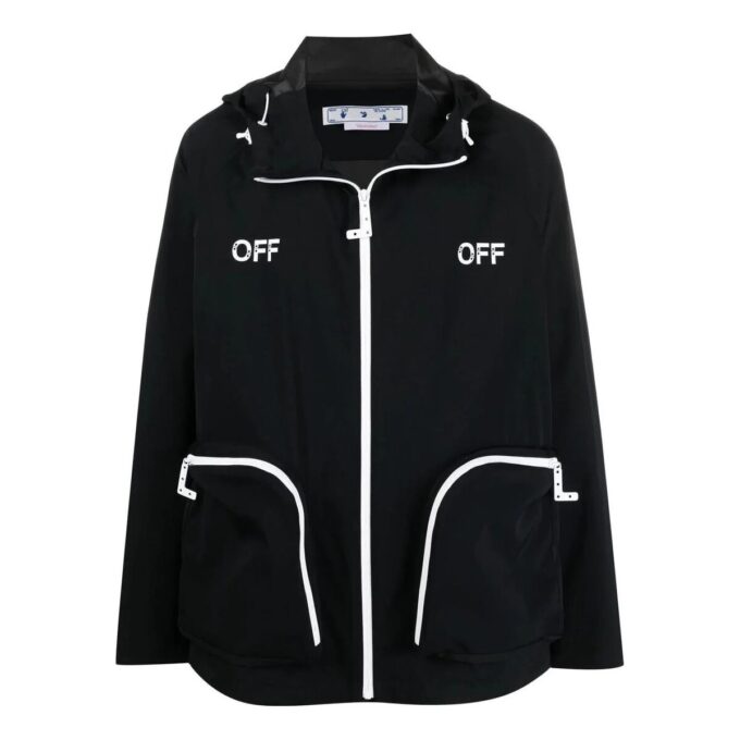 Off-White Herre SS22 Alfabet-trykk Jakke med hette og glidelås, svart