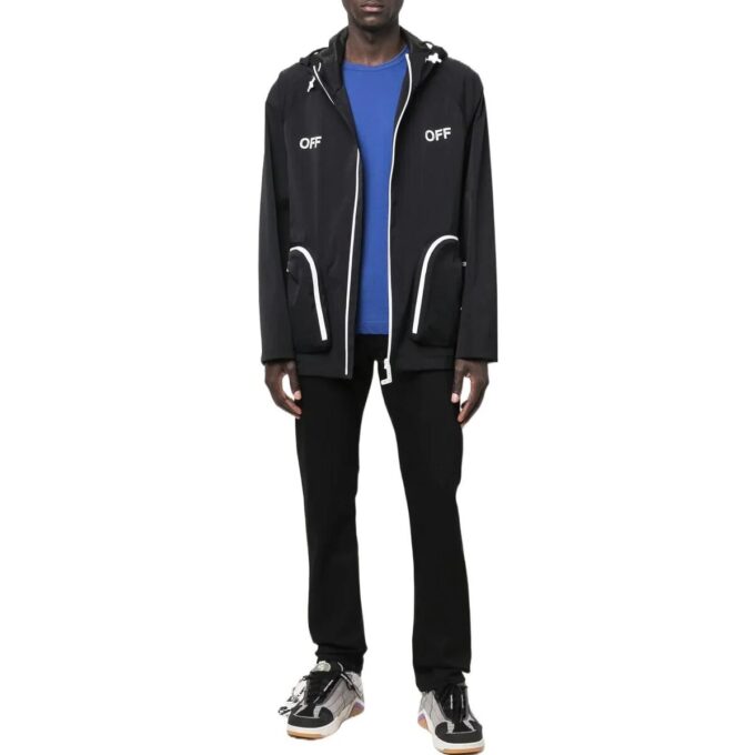 Off-White Herre SS22 Alfabet-trykk Jakke med hette og glidelås, svart