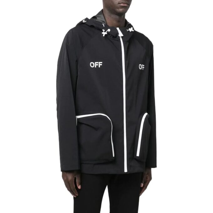 Off-White Herre SS22 Alfabet-trykk Jakke med hette og glidelås, svart