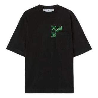 Off-White Herre SS22 Arrow Spray Painting Kortærmet Løs Passform Svart T-skjorte