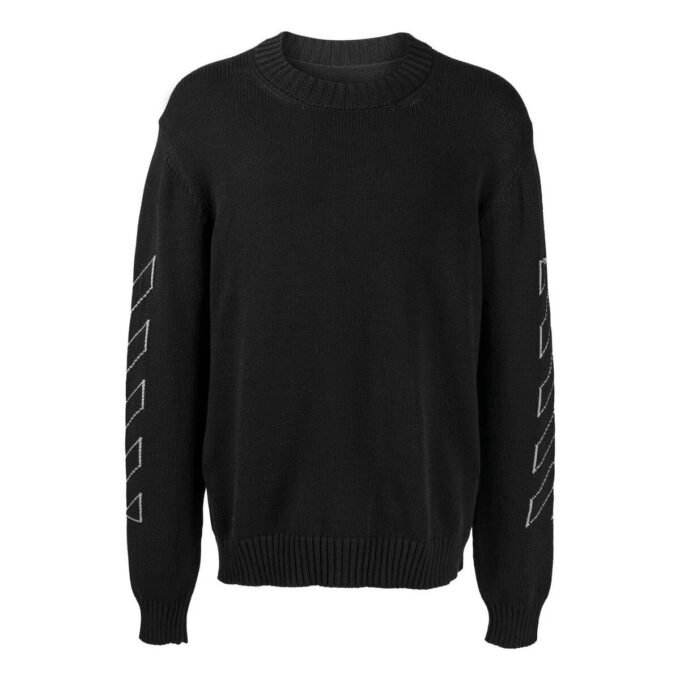 Off-White Herre SS22 Arrow-trykk Rundhalset genser Langermet ullgenser Svart