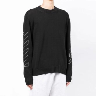 Off-White Herre SS22 Arrow-trykk Rundhalset genser Langermet ullgenser Svart