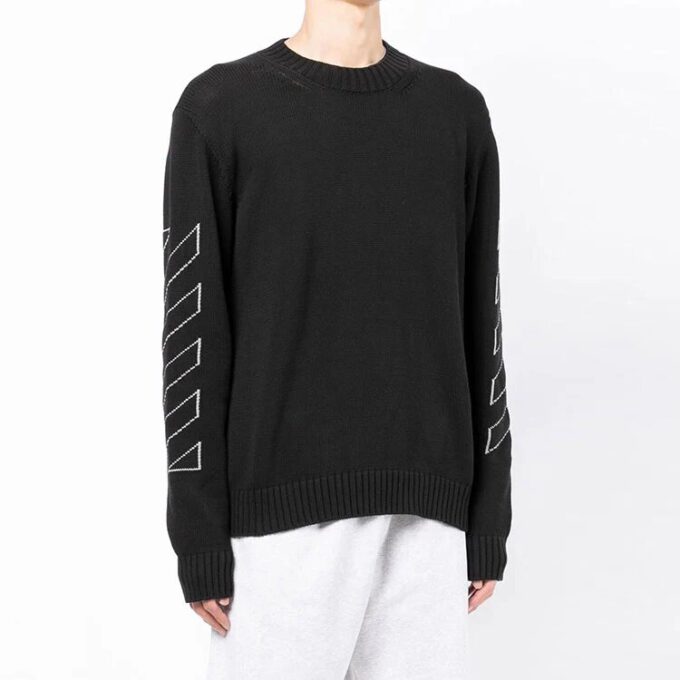 Off-White Herre SS22 Arrow-trykk Rundhalset genser Langermet ullgenser Svart