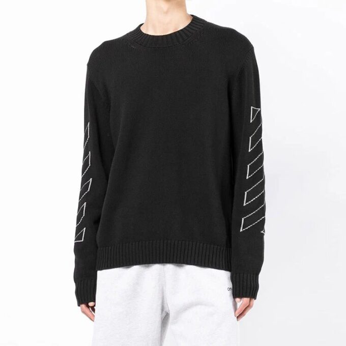 Off-White Herre SS22 Arrow-trykk Rundhalset genser Langermet ullgenser Svart
