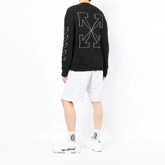 Off-White Herre SS22 Arrow-trykk Rundhalset genser Langermet ullgenser Svart