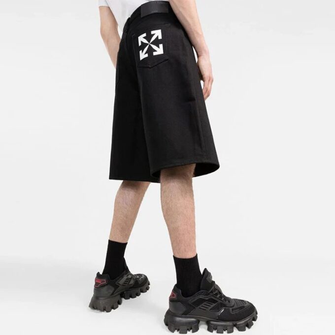 Off-White Herre SS22 Arrows-logo-trykk Casual shorts Løs passform Svart