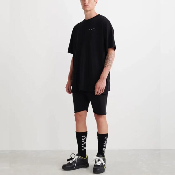 Off-White Herre SS22 Back Caravaggio kortærmet løs passform svart T-skjorte