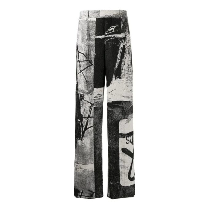 Off-White Herre SS22 Blæk Høy Midje Rett Casual Bukser/Løse Bukser
