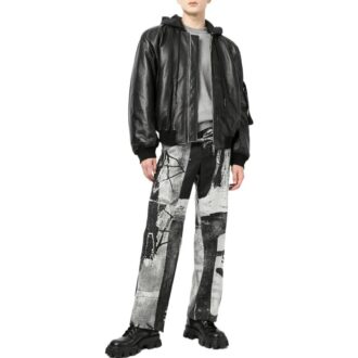 Off-White Herre SS22 Blæk Høy Midje Rett Casual Bukser/Løse Bukser