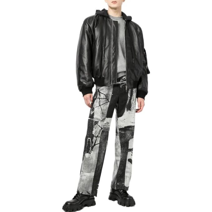 Off-White Herre SS22 Blæk Høy Midje Rett Casual Bukser/Løse Bukser